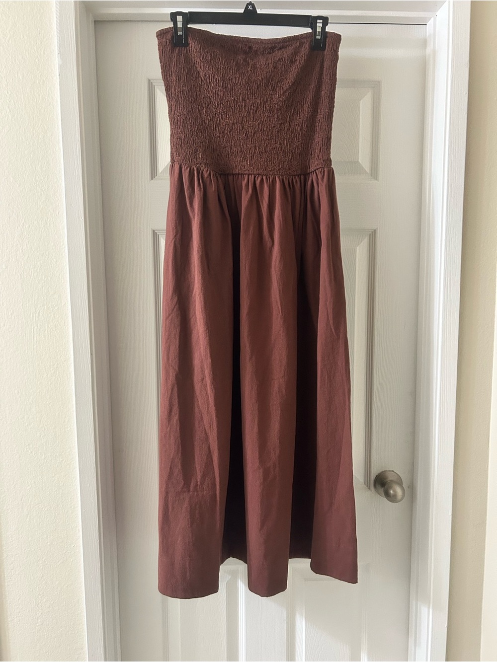 Strapless Smocked Maxi Dress in Deep Brown
